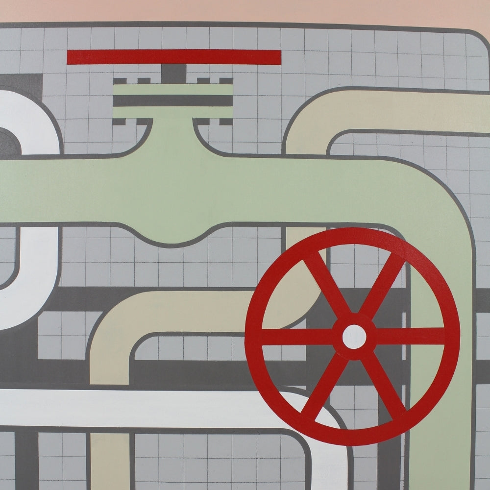 Acrylic on board work ‘Study In Hydraulics’ by David Ellis, original painting at Rising Creative Studio.
