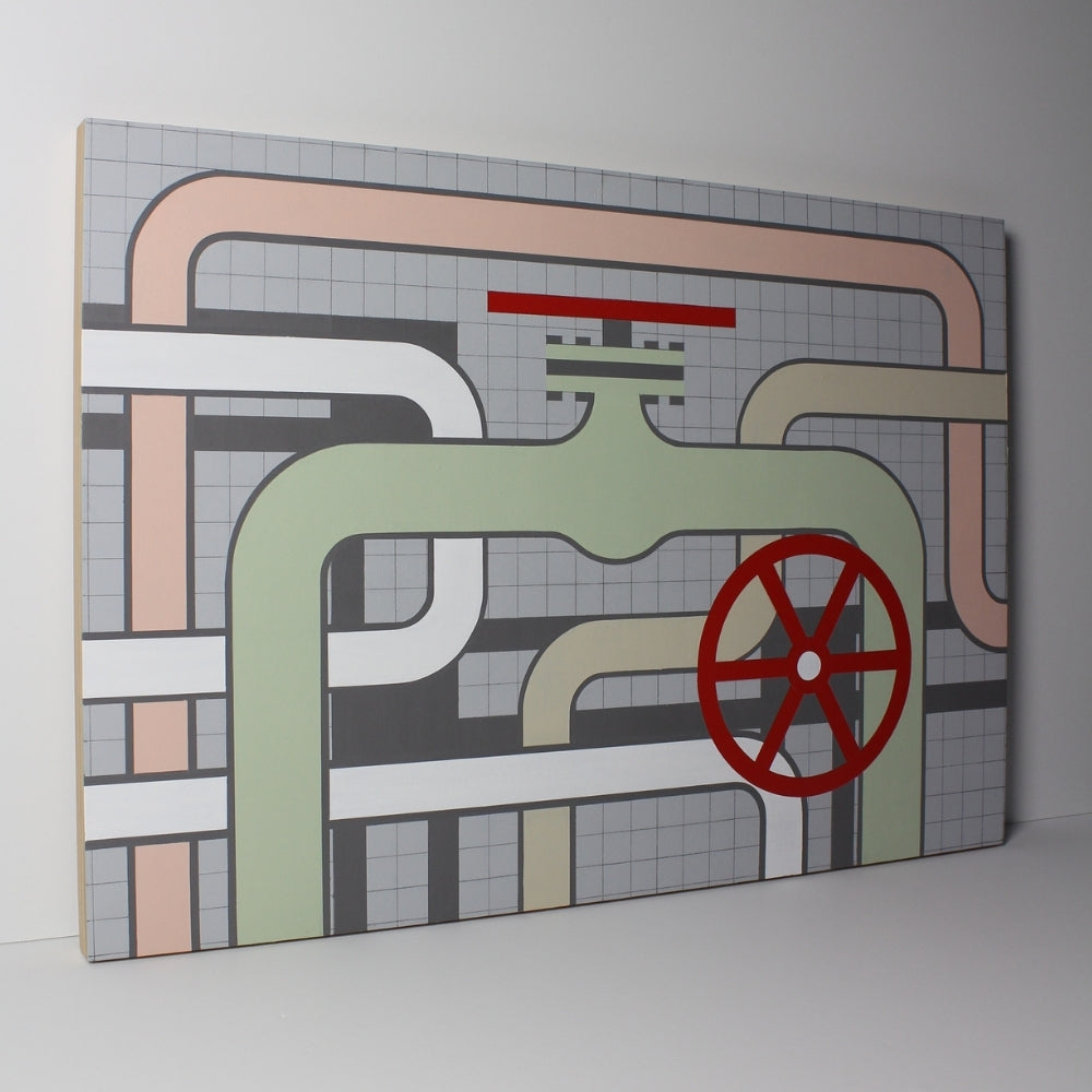 Acrylic on board work ‘Study In Hydraulics’ by David Ellis, original painting at Rising Creative Studio.