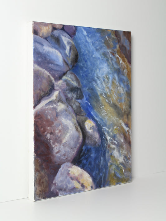 Oil on canvas artwork titled ‘Lick of Sun’ by Fiona Barrett, original painting available at Rising Creative Studio.