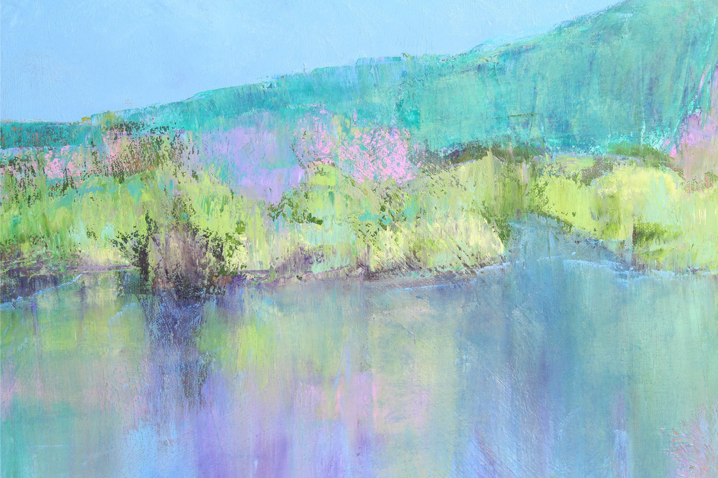 Oil on canvas work ‘Waikato Idyll’ by Fiona Barrett, original painting at Rising Creative Studio.
