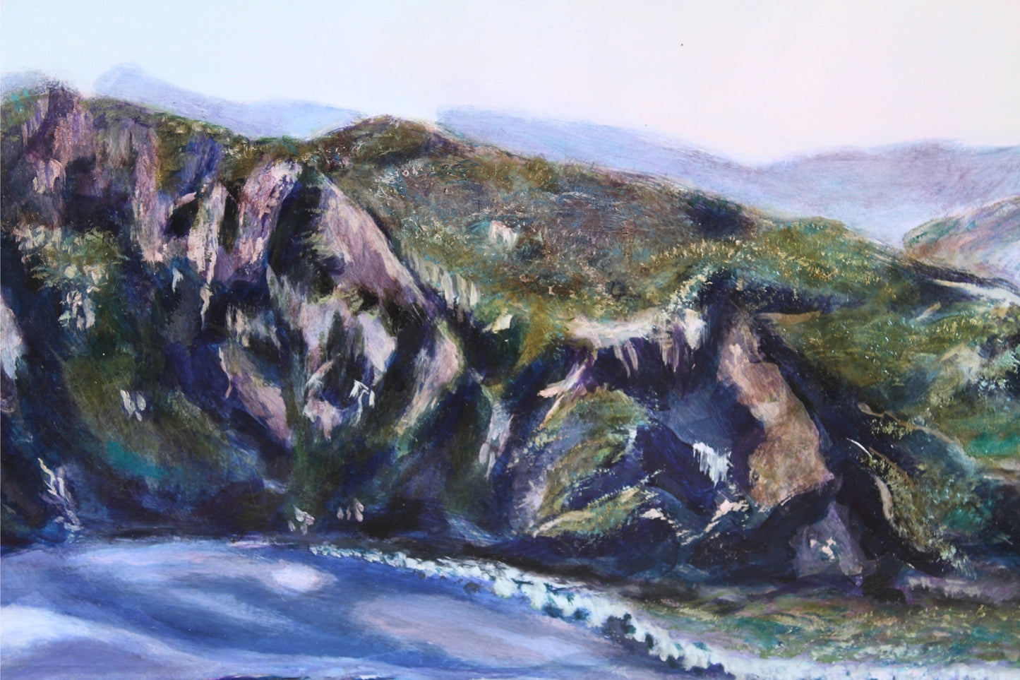 ‘Where no-one knows my name’ – an oil on board landscape painting by CJ Hobbs, available at Rising Creative Studio.