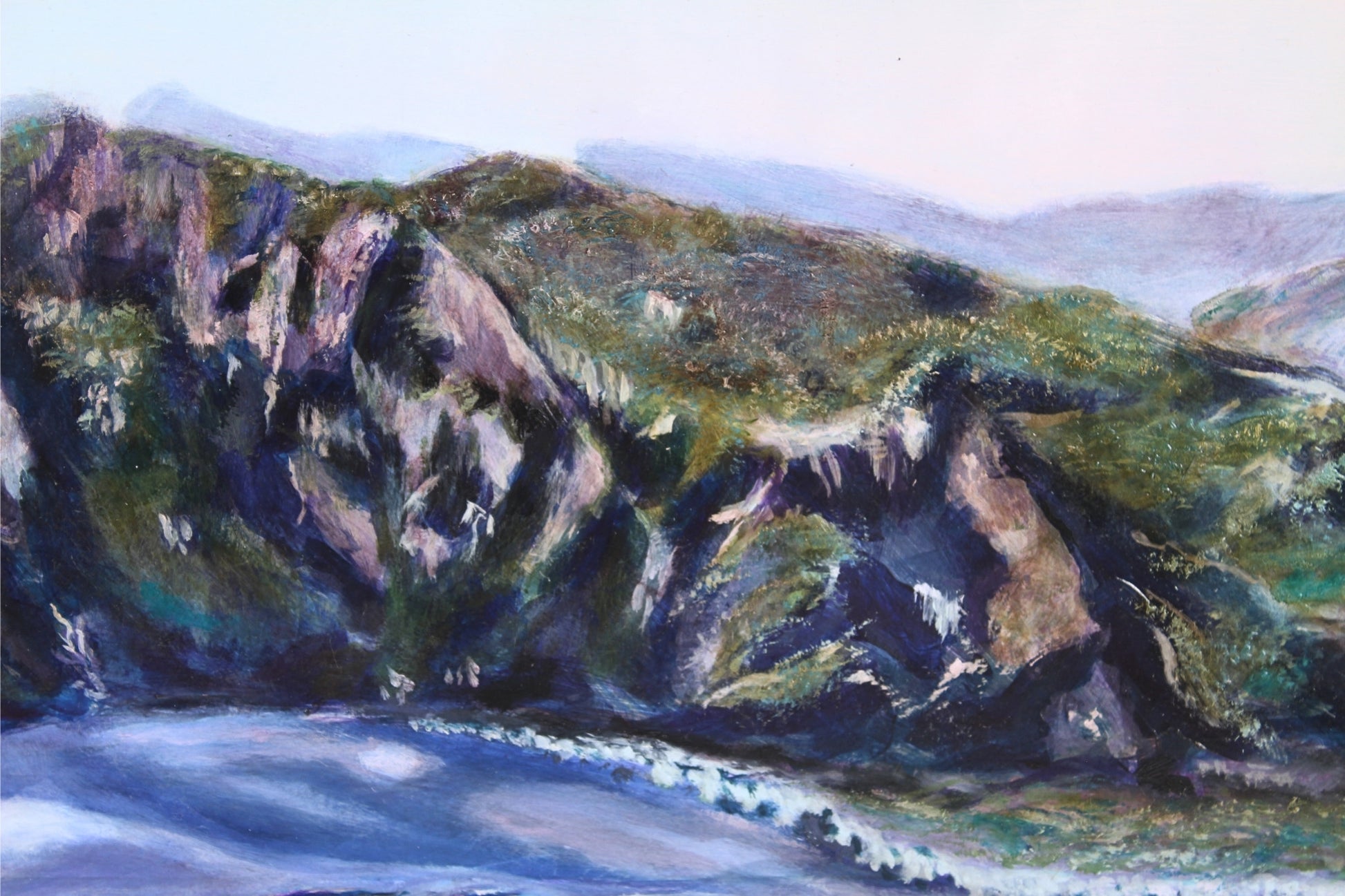 ‘Where no-one knows my name’ – an oil on board landscape painting by CJ Hobbs, available at Rising Creative Studio.