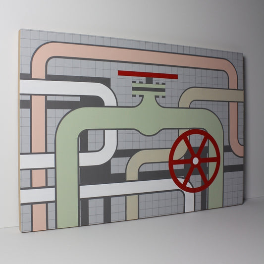 Acrylic on board work ‘Study In Hydraulics’ by David Ellis, original painting at Rising Creative Studio.