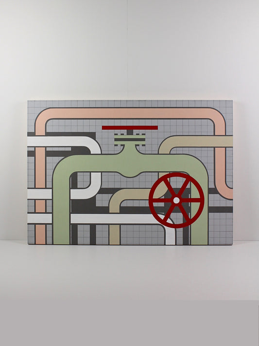 Acrylic on board work ‘Study In Hydraulics’ by David Ellis, original painting at Rising Creative Studio.