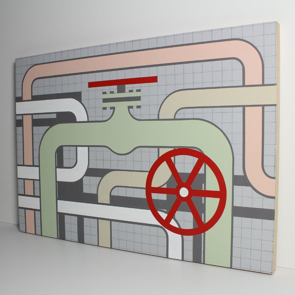 Acrylic on board work ‘Study In Hydraulics’ by David Ellis, original painting at Rising Creative Studio.
