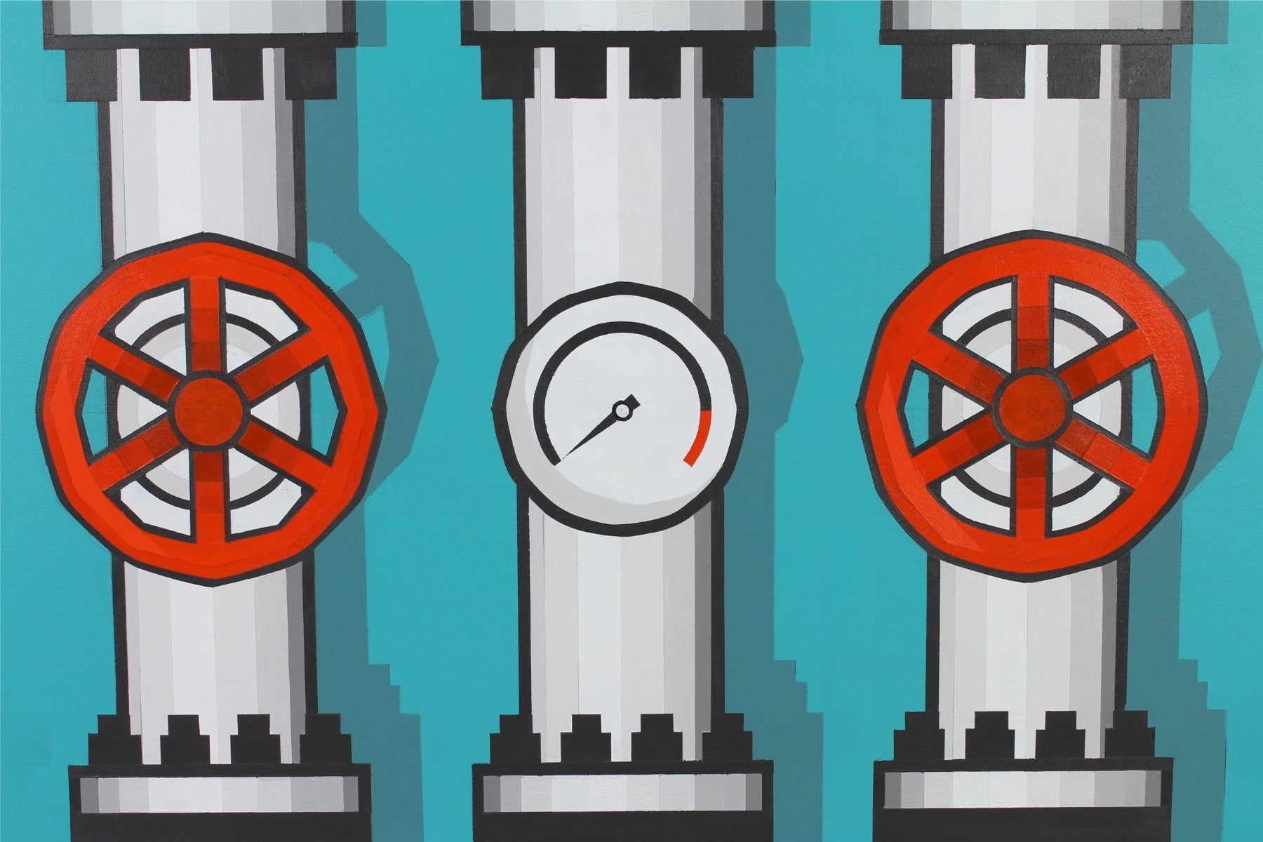 ‘Valve VAT Orange’ – an acrylic on board painting by David Ellis, available at Rising Creative Studio.