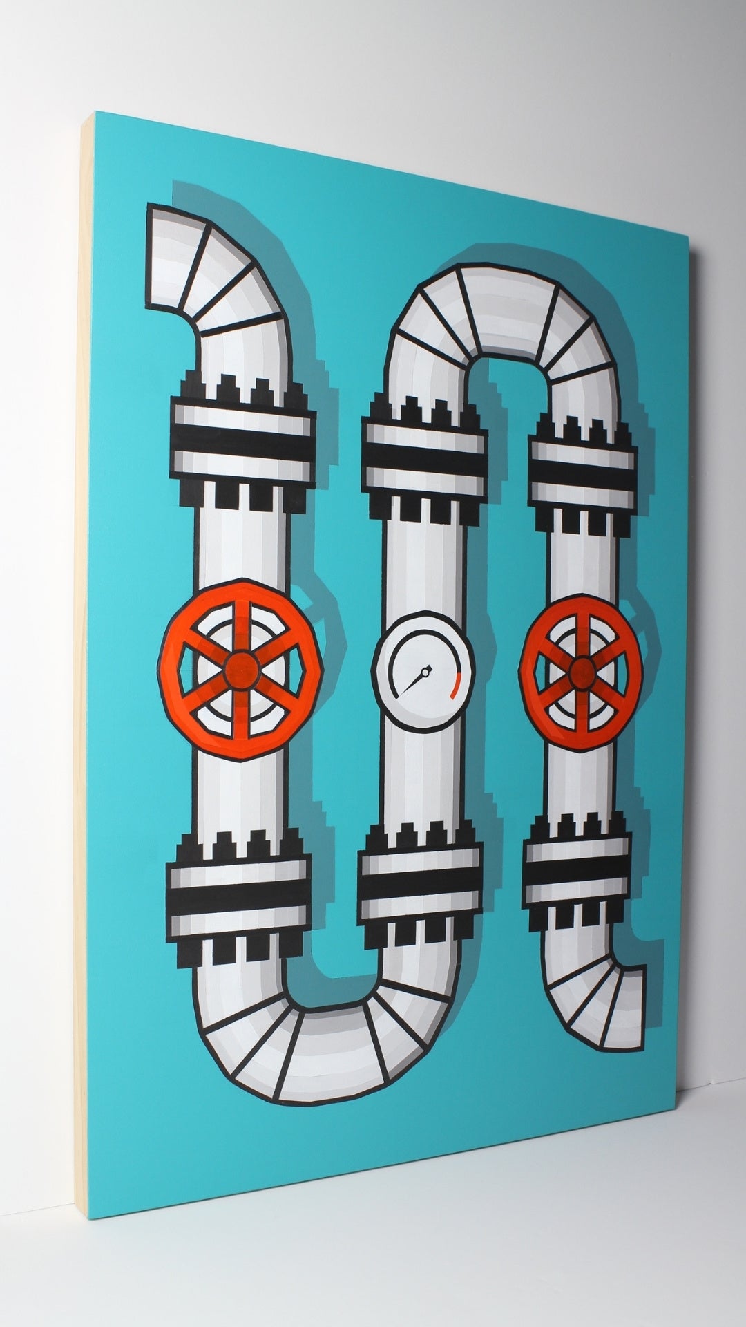 ‘Valve VAT Orange’ – an acrylic on board painting by David Ellis, available at Rising Creative Studio.