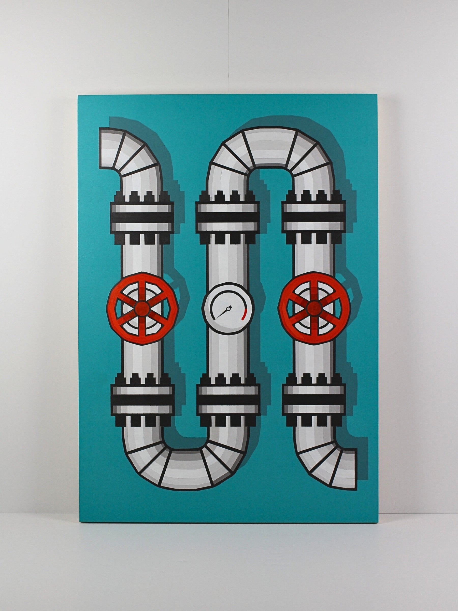 ‘Valve VAT Orange’ – an acrylic on board painting by David Ellis, available at Rising Creative Studio.