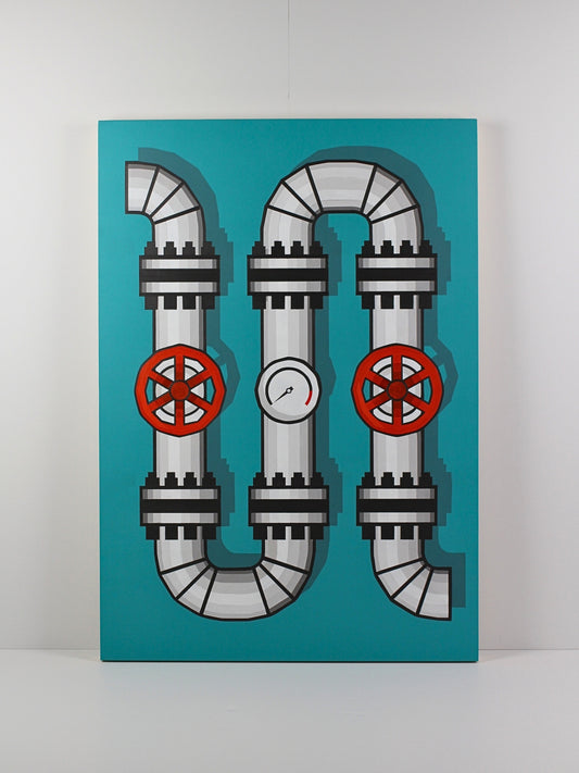 ‘Valve VAT Orange’ – an acrylic on board painting by David Ellis, available at Rising Creative Studio.