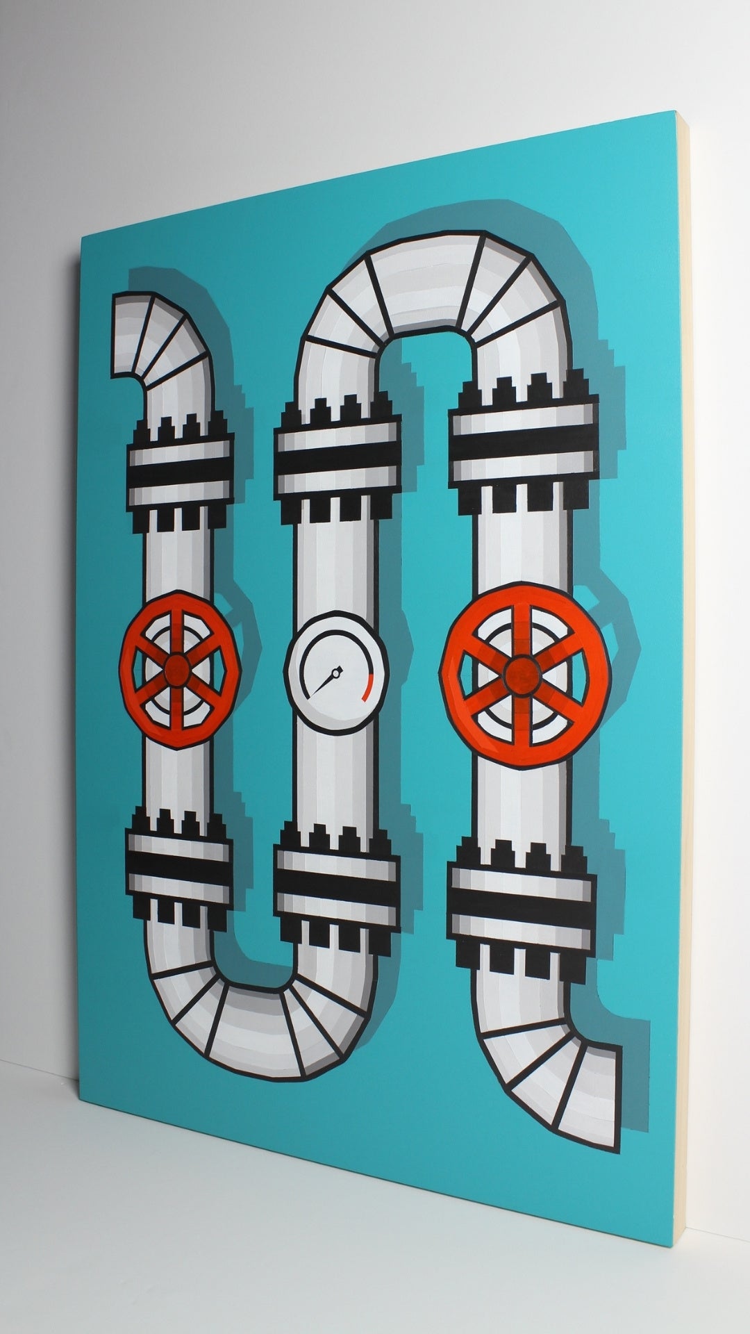 ‘Valve VAT Orange’ – an acrylic on board painting by David Ellis, available at Rising Creative Studio.