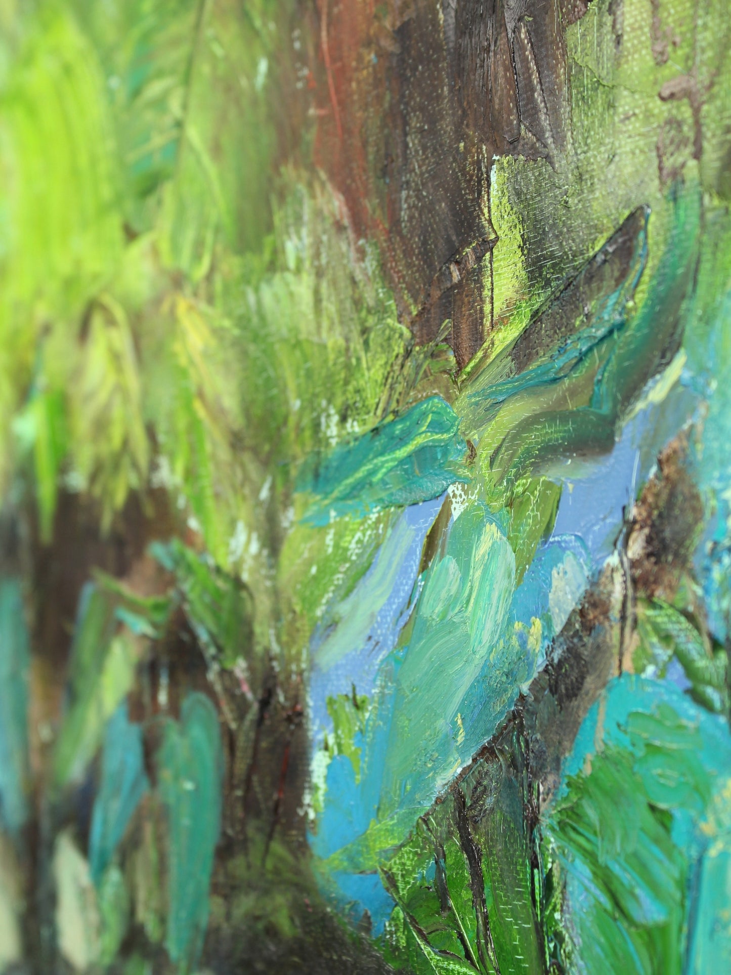 Original oil on canvas artwork ‘Reflect Blue’, created by Fiona Barrett, available through Rising Creative Studio.