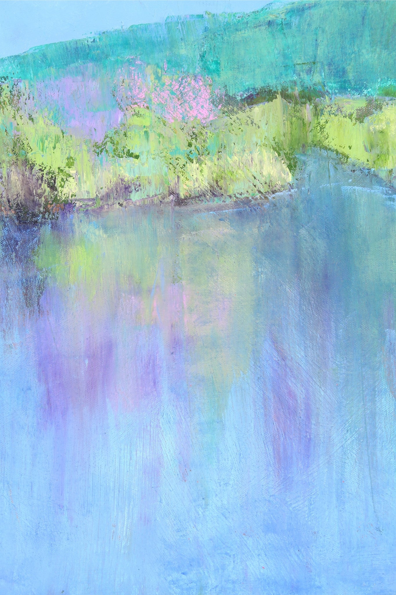 Oil on canvas work ‘Waikato Idyll’ by Fiona Barrett, original painting at Rising Creative Studio.