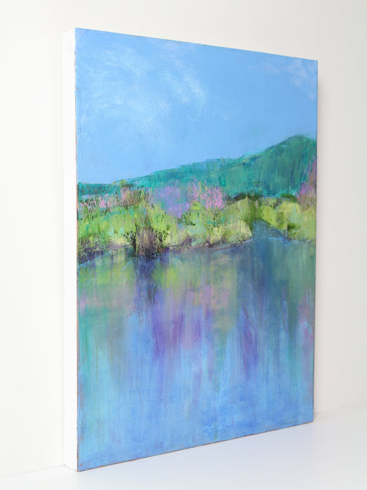 Oil on canvas work ‘Waikato Idyll’ by Fiona Barrett, original painting at Rising Creative Studio.