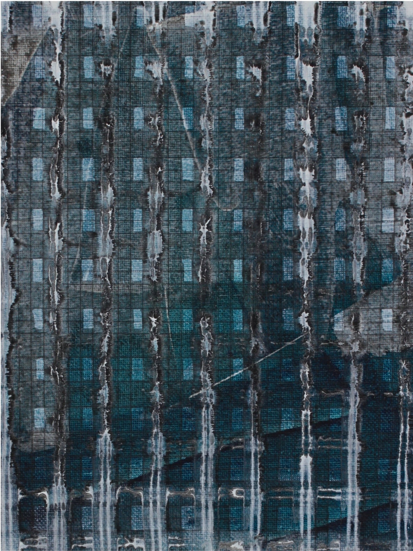 A layered artwork - acrylic on canvas composition ‘Construct’ by Natalie Snowden, original painting at Rising Creative Studio.