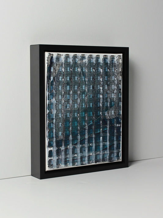 A layered artwork - acrylic on canvas composition ‘Construct’ by Natalie Snowden, original painting at Rising Creative Studio.