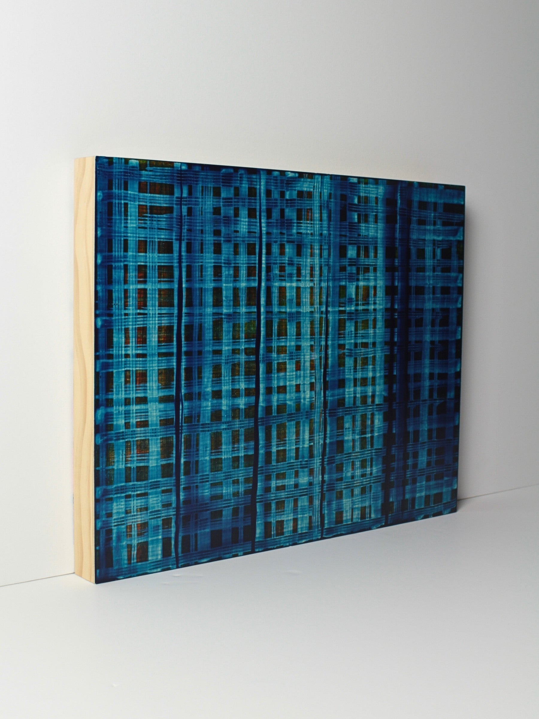 A structured yet spontaneous artwork - acrylic on board ‘Revealment’ by Natalie Snowden, original painting at Rising Creative Studio.
