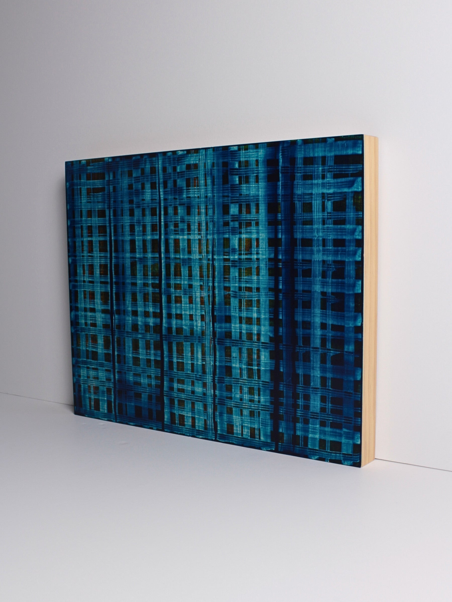 A structured yet spontaneous artwork - acrylic on board ‘Revealment’ by Natalie Snowden, original painting at Rising Creative Studio.