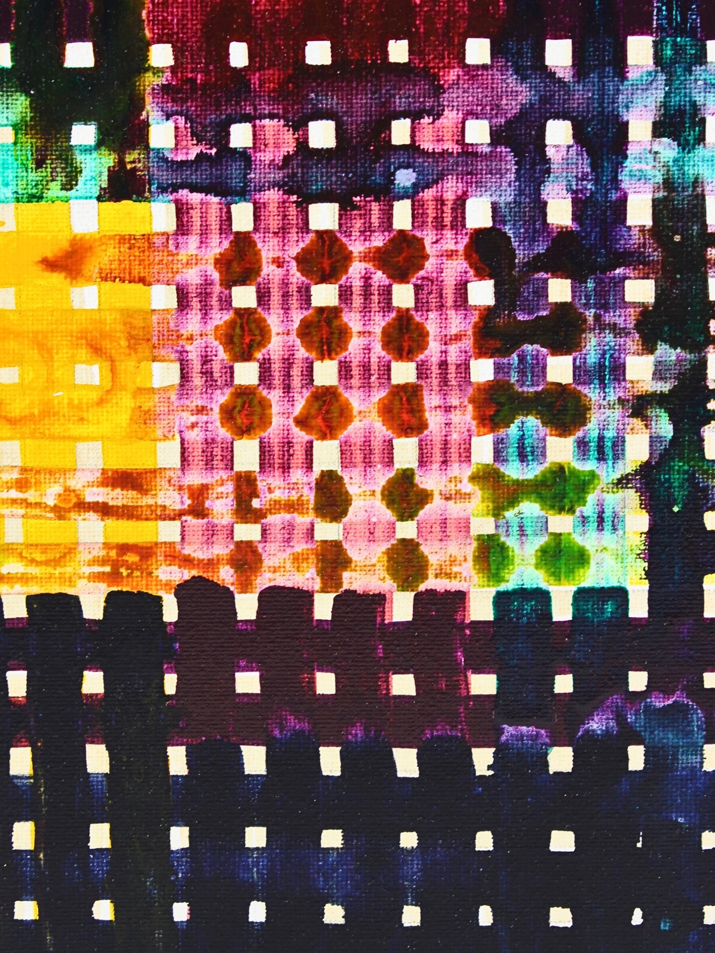 ‘Sampler’ – an abstract acrylic on canvas painting by Natalie Snowden, available at Rising Creative Studio.